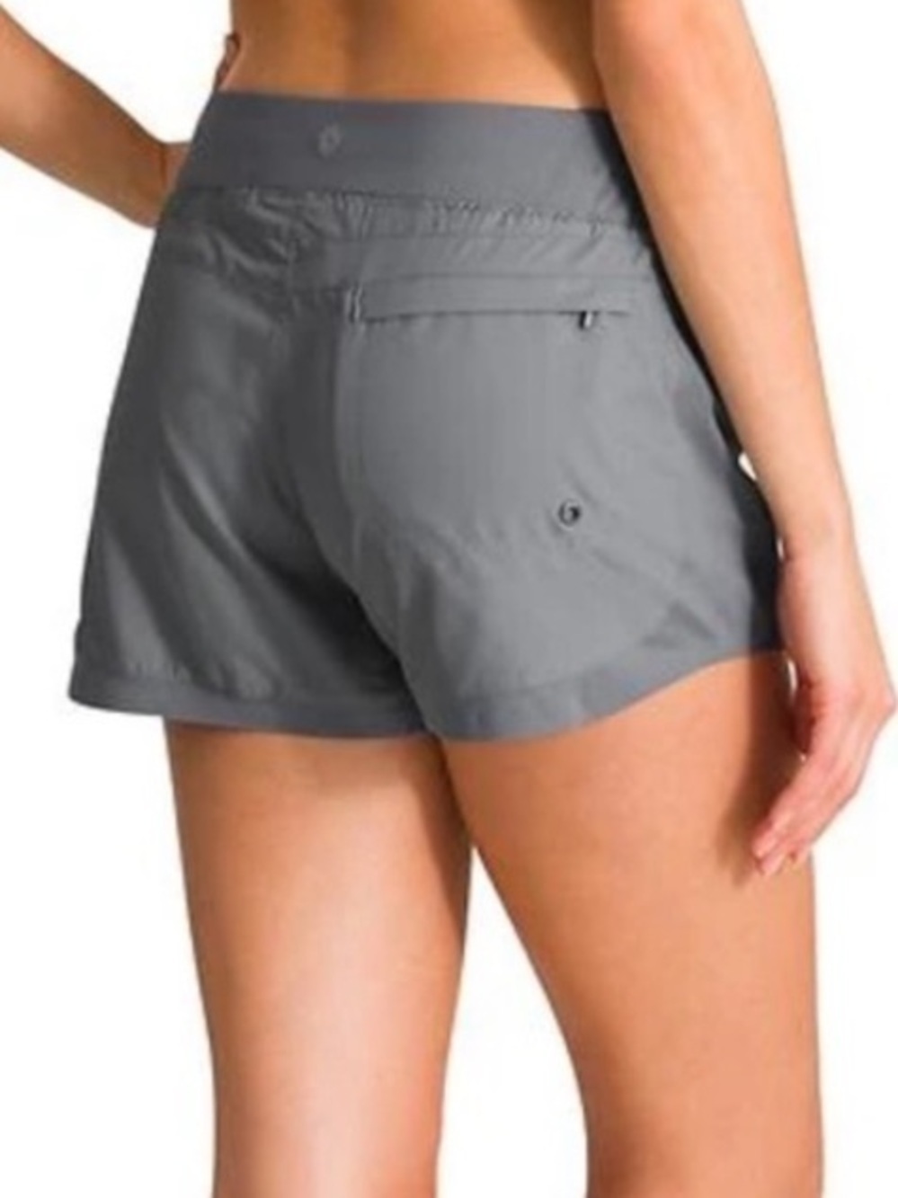 Athleta Go To Distance Shorts Grey Elastic Waist Zip Back Pocket Stretch Size XL